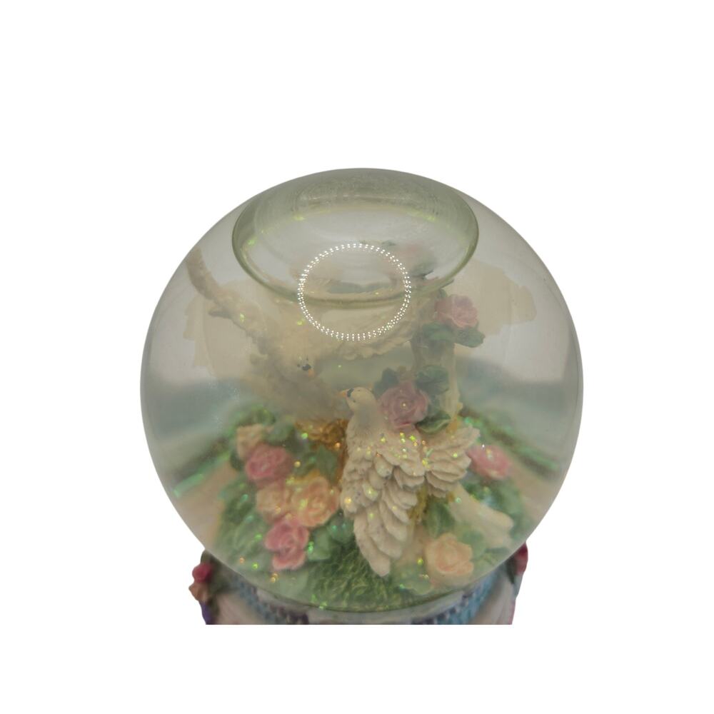Love Birds Glitter Water Globe Musical Windup Works Resin Base Hand Painted - Picture 4 of 9
